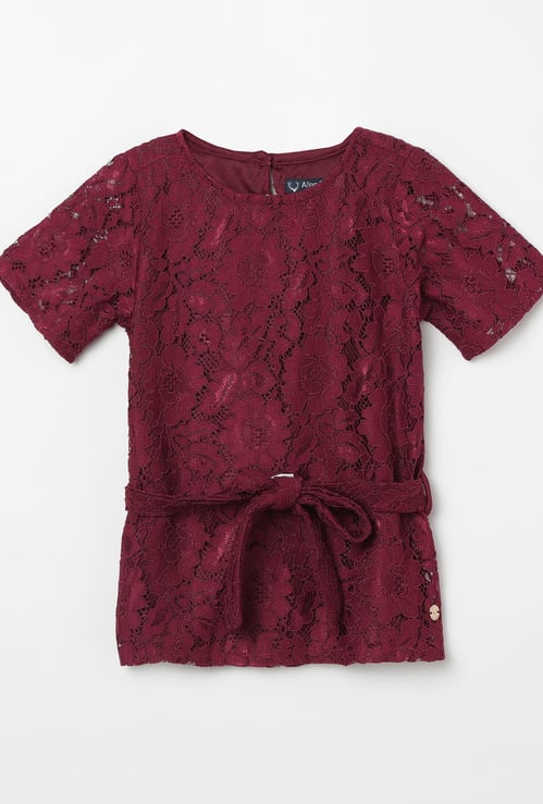 ALLEN SOLLY Lace Detail Short Sleeves Top