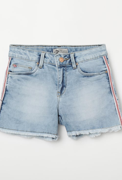 LEE COOPER JUNIORS Mid-Washed Denim Shorts with Frayed Hems