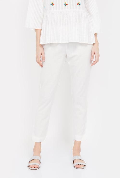 W Solid Elasticated Straight Pants