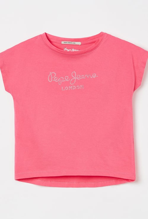 PEPE JEANS Girls Embellished Round Neck T-shirt