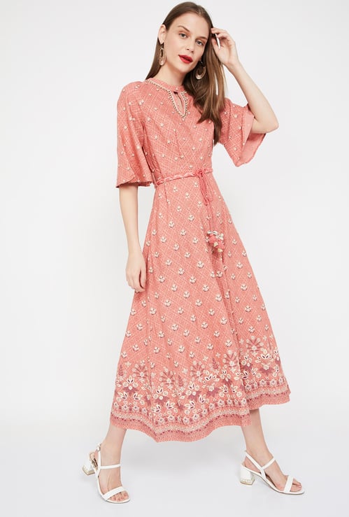 GLOBAL DESI Printed Cropped Jumpsuit with Flared Sleeves