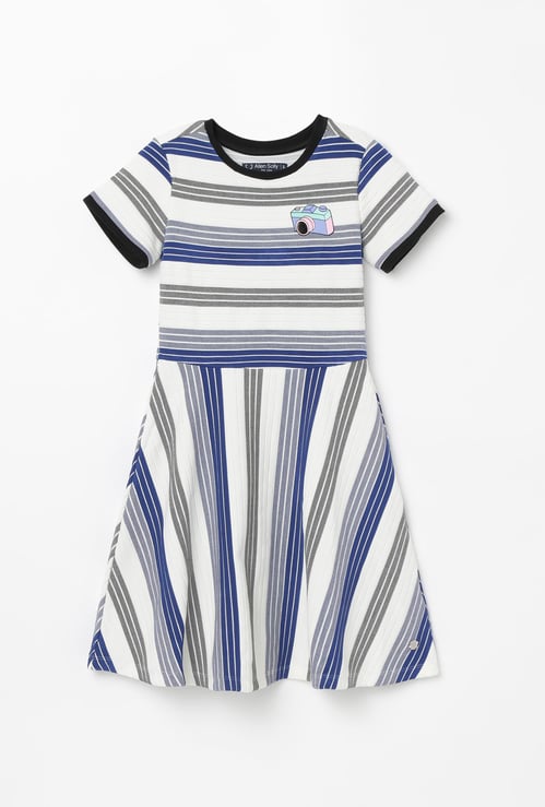 ALLEN SOLLY Striped Short Sleeves A-line Dress