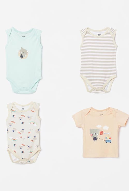 FS MINI KLUB Printed Sleepsuits with T-shirt - Set of 4.