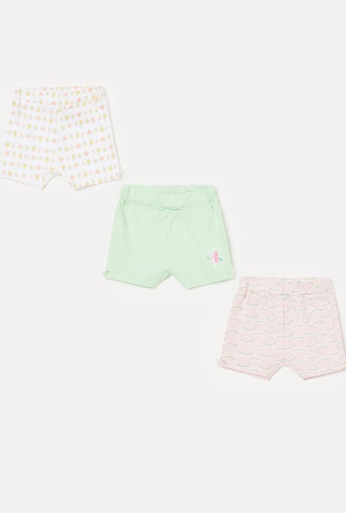 FS MINI KLUB Girls Printed Elasticated Shorts - Set of 3 Pcs