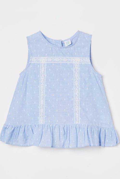 MINI KLUB Girls Printed A-line Shell Top with Lace Trim