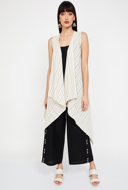 DE MOZA Striped Sleeveless Waterfall Shrug