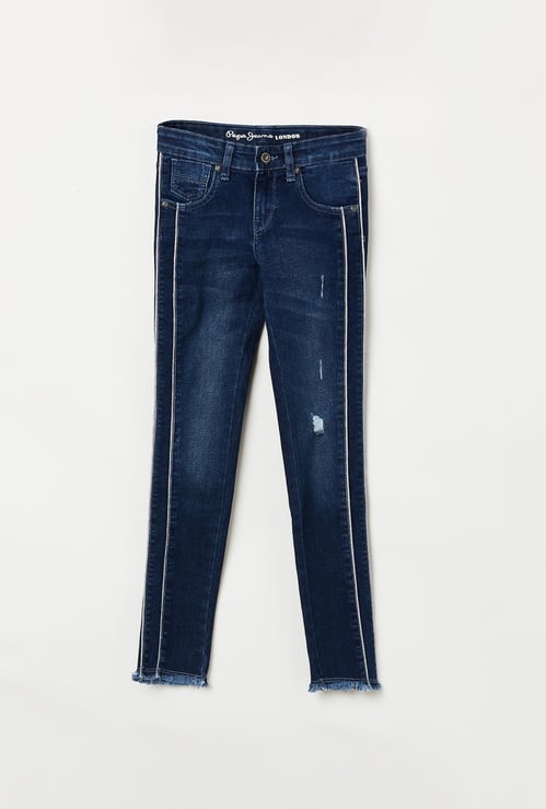 PEPE JEANS Dark Washed Slim Fit Distressed Jeans