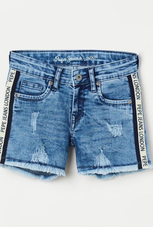 PEPE JEANS Girls Distressed Denim Shorts