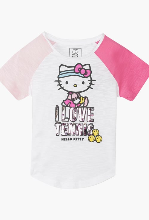 KIDSVILLE Hello Kitty Print T-shirt with Raglan Sleeves
