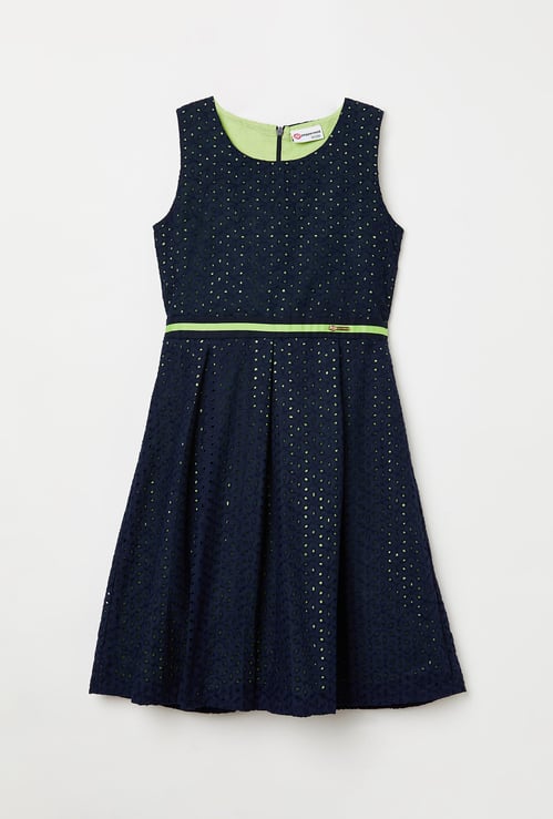 PEPPERMINT Girls Schiffli Embroidery Sleeveless Fit & Flare Dress