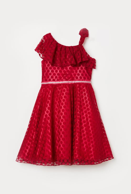 PEPPERMINT Girls One-Shoulder Lace Fit & Flare Dress