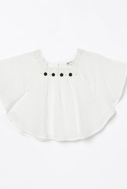 PEPPERMINT Dobby Poncho Top with Lace Trim