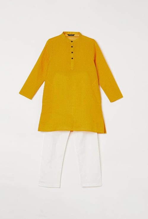 MELANGE Boys Textured Kurta with Elasticated Waist Pyjamas