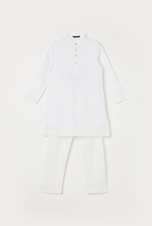 MELANGE Boys Embroided Kurta with Elasticated Waist Pyjamas