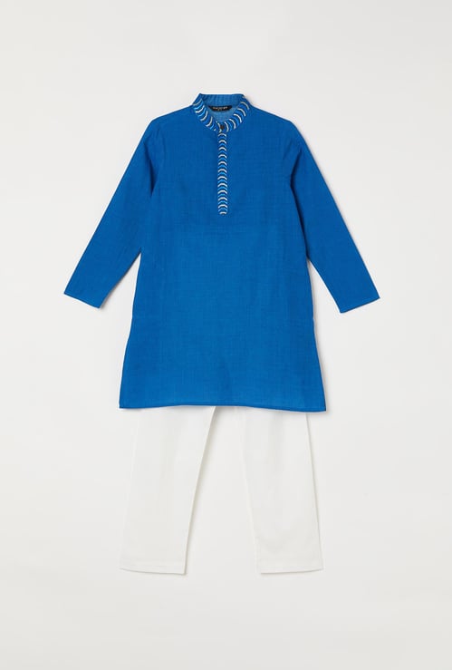MELANGE Boys Solid Band Collar Kurta with Elasticated Waist Pyjamas