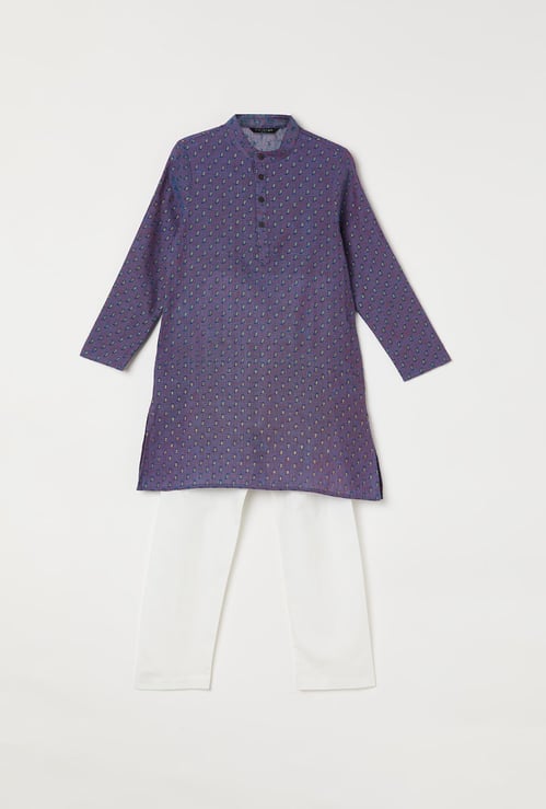 MELANGE Boys Printed Kurta with Elasticated Waist Pyjamas