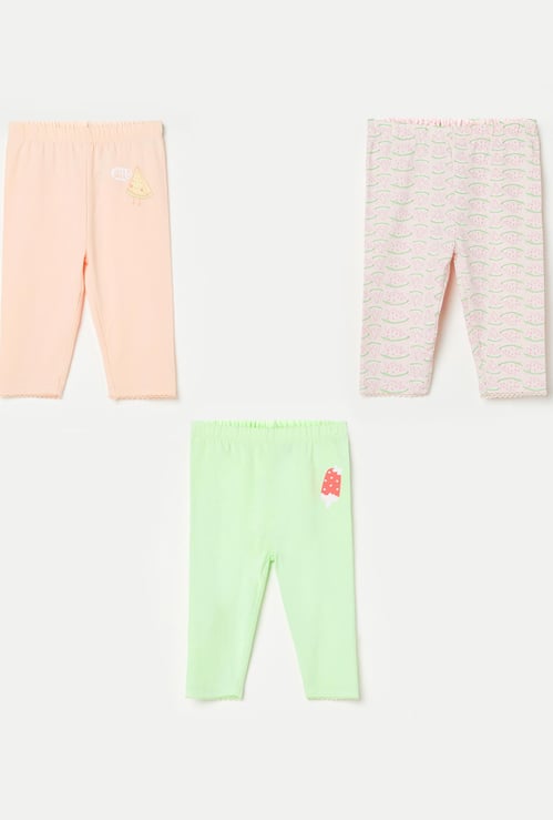 FS MINI KLUB Girls Printed Knitted Capris - Set of 3
