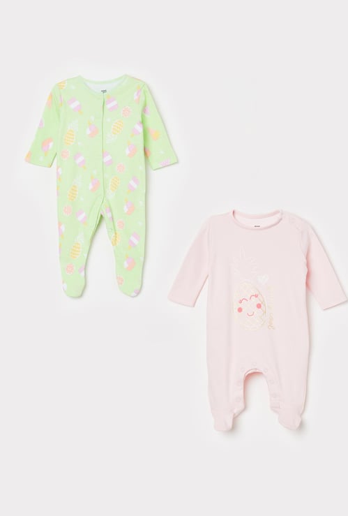 FS MINI KLUB Girls Printed Full Sleeves Sleepsuit - Pack of 2