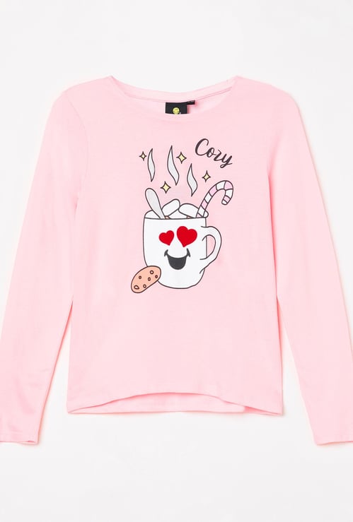 SMILEYWORLD Girls Printed Full Sleeves T-shirt
