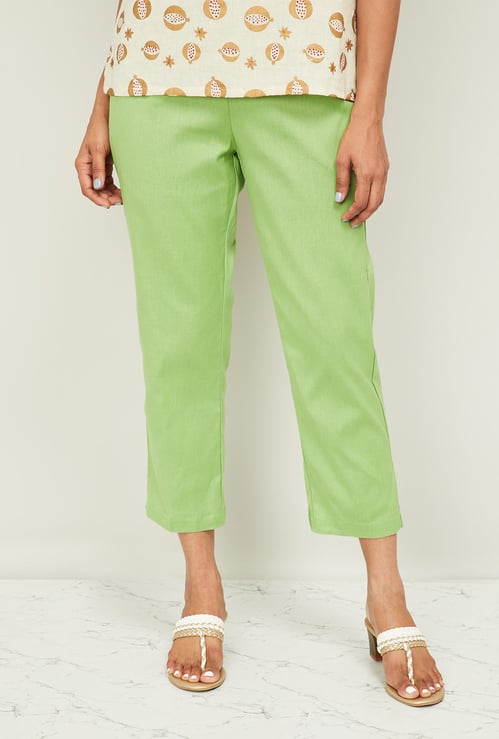 SPAN Women Solid Elasticated Straight Pants