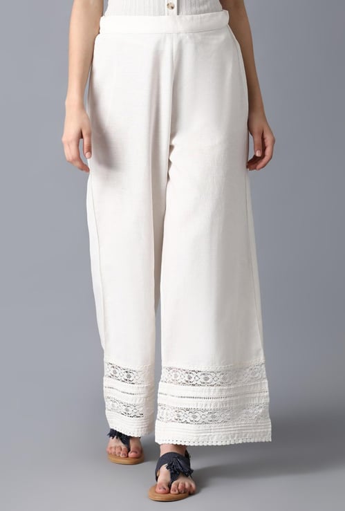 W Women Schiffli Hem Flared Palazzos