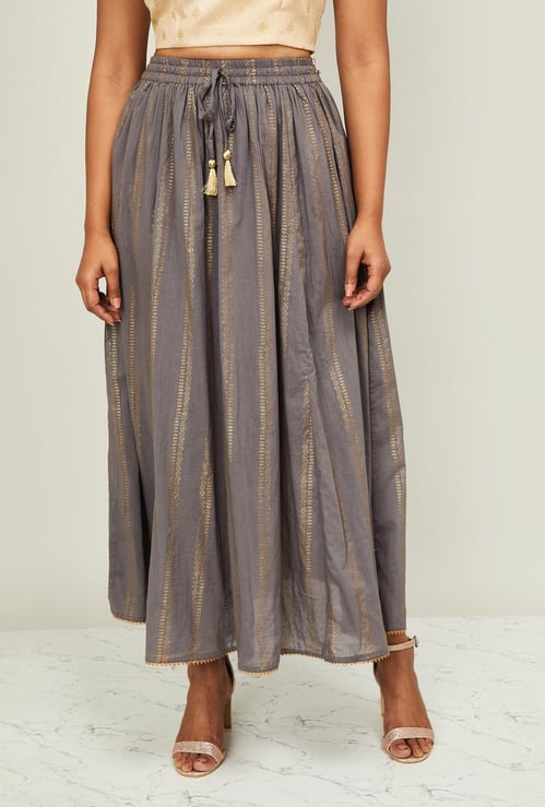 MELANGE Women Printed Tie-Up Waist Maxi Skirt