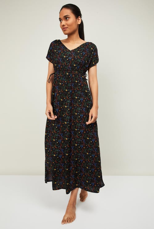 GINGER Women Floral Print V-neck Night Dress