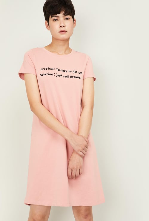 GINGER Women Printed Round Neck Lounge Dress