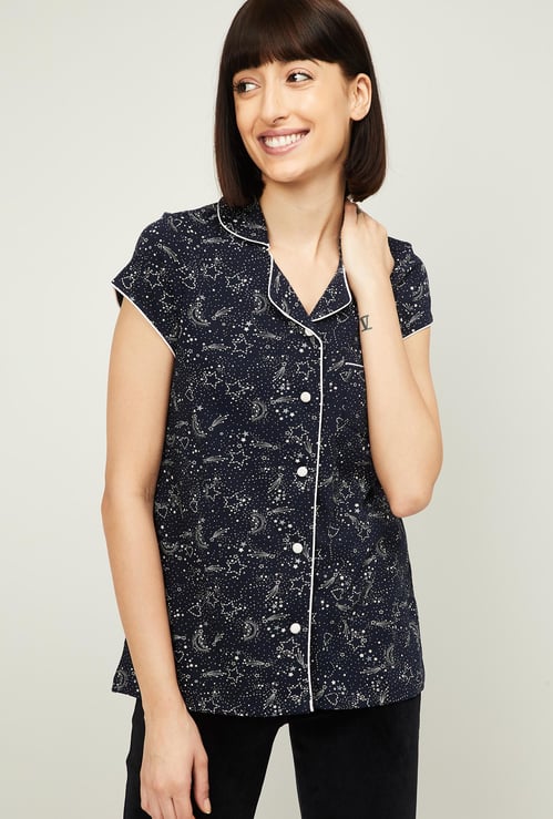 GINGER Women Printed Lounge Top with Button Placket