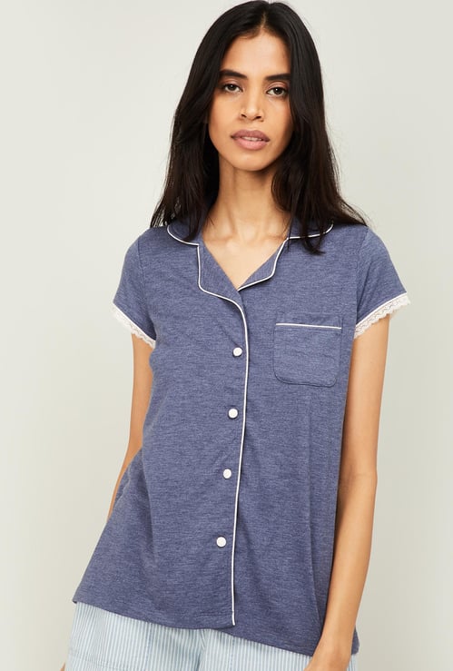GINGER Women Textured Short Sleeves Top