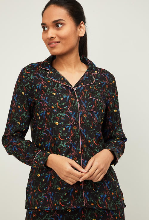 GINGER Women Printed Full Sleeves Sleepwear Shirt