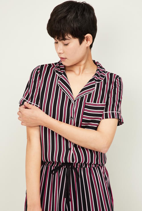 GINGER Women Striped Collared Lounge Shirt