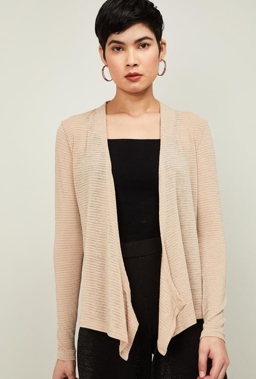 CODE Women Textured Knitted Short Shrug