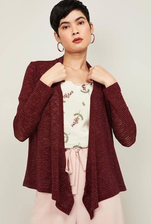 CODE Women Textured Knitted Short Shrug
