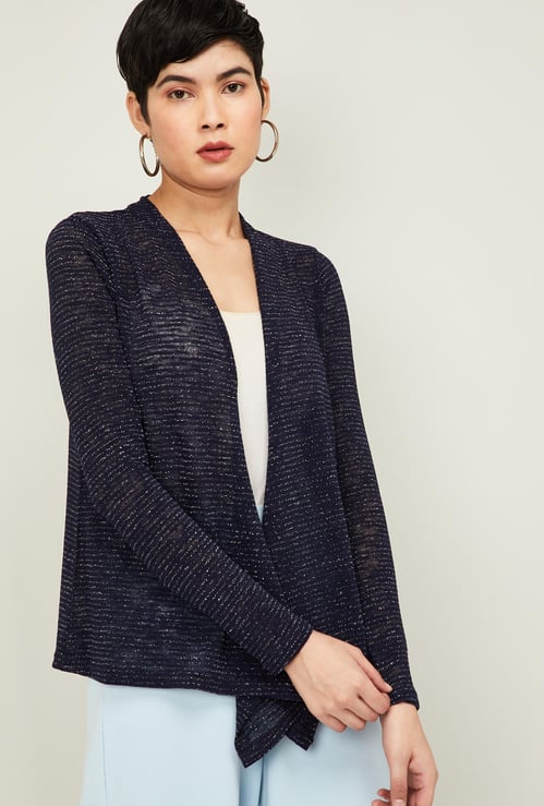 CODE Women Textured Knitted Short Shrug