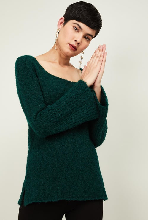 CODE Women Solid Bell Sleeves Sweater