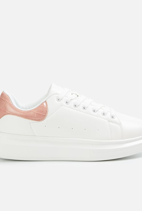 GINGER Women Panelled Lace-Up Casual Sneakers