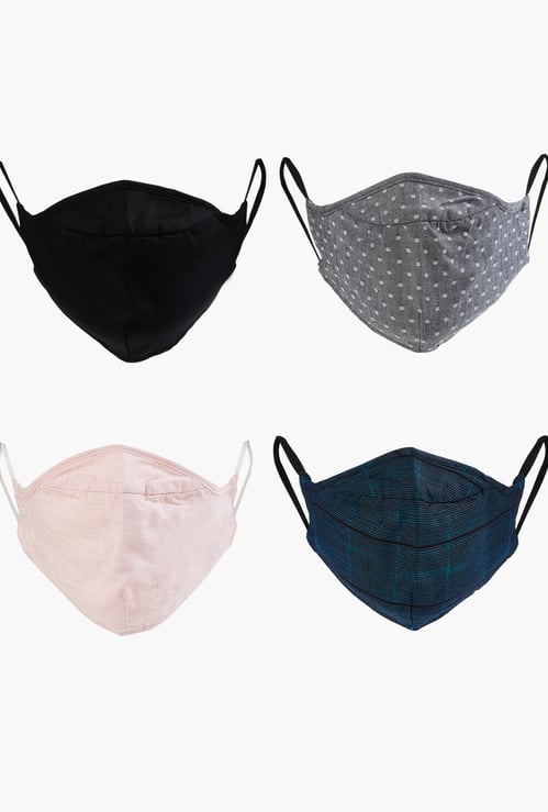 CODE Men Solid Reusable Face Masks - Pack of 4
