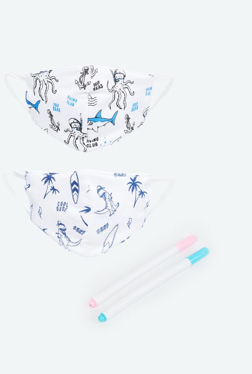FAME FOREVER KIDS Boys Printed Reusable Mask with Water Erasable Pen- Pack of 4 Pcs
