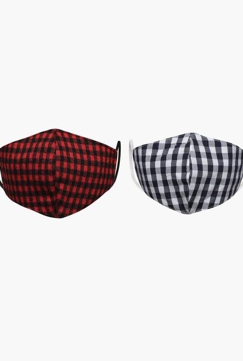 FAME FOREVER KIDS Boys Checked Reusable Face Mask - Pack of 2