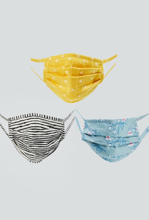 MELANGE Women Printed 3-Layer Face Mask - Set of 3