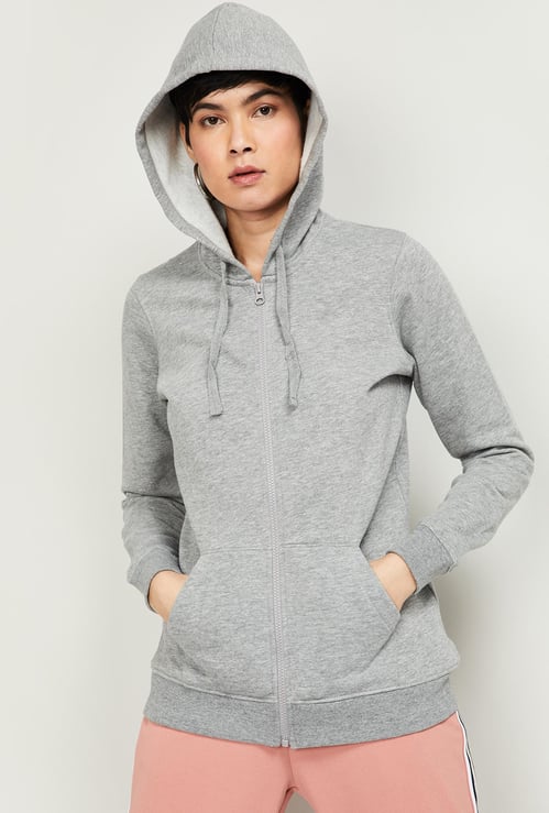 FAME FOREVER Women Solid Full Sleeves Hooded Sweatshirt