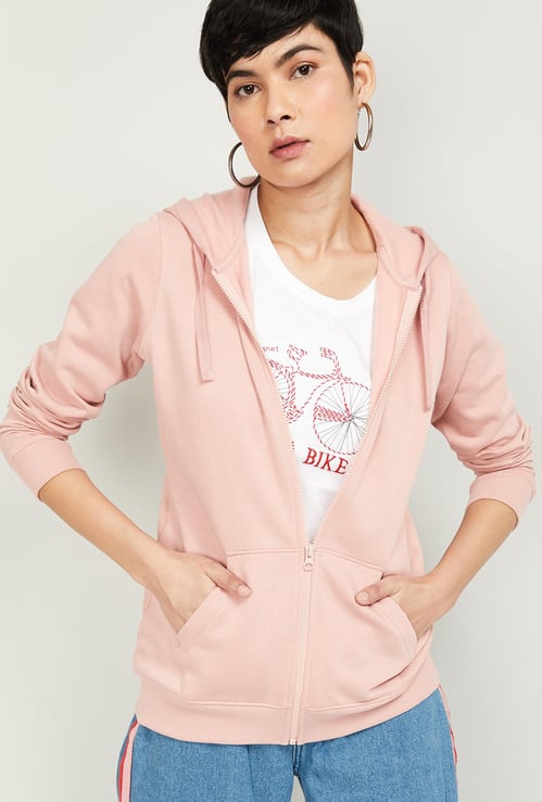 FAME FOREVER Women Solid Full Sleeves Hooded Sweatshirt