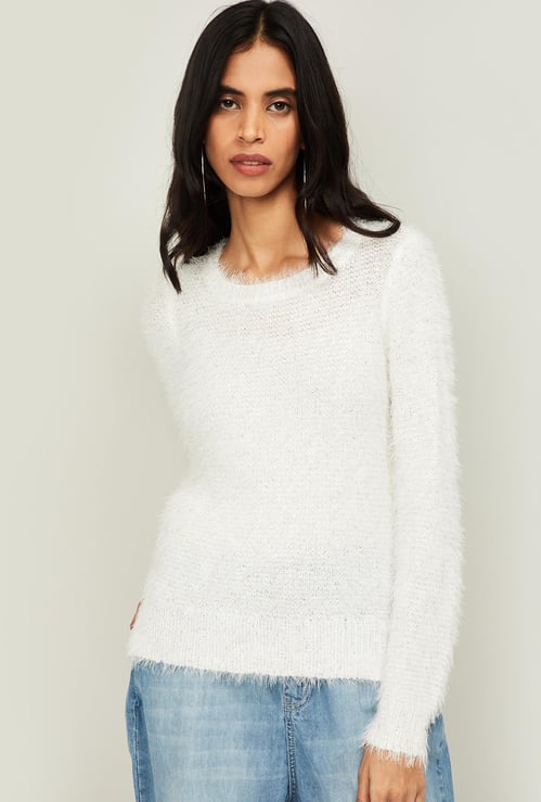 GINGER Women Textured Full Sleeves Sweater