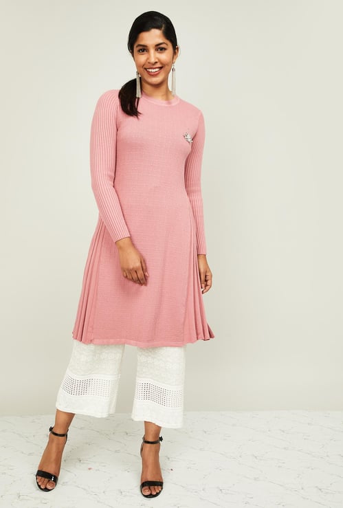 MELANGE Women Round Neck Knitted Tunic