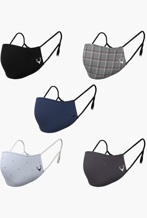 ALLEN SOLLY Men Printed Anti-Pollution Reusable Masks - Pack of 5 Pcs.