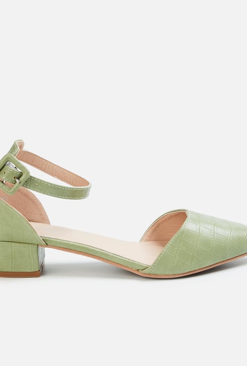 GINGER Women Textured Pointed-Toe Shoes with Ankle Strap