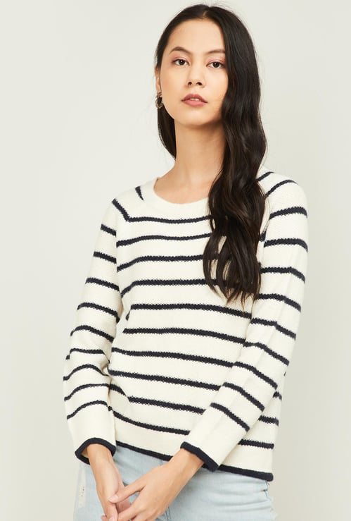FAME FOREVER Women Striped Round Neck Sweater