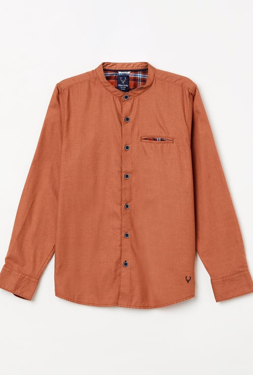 ALLEN SOLLY Boys Solid Band Collar Casual Shirt