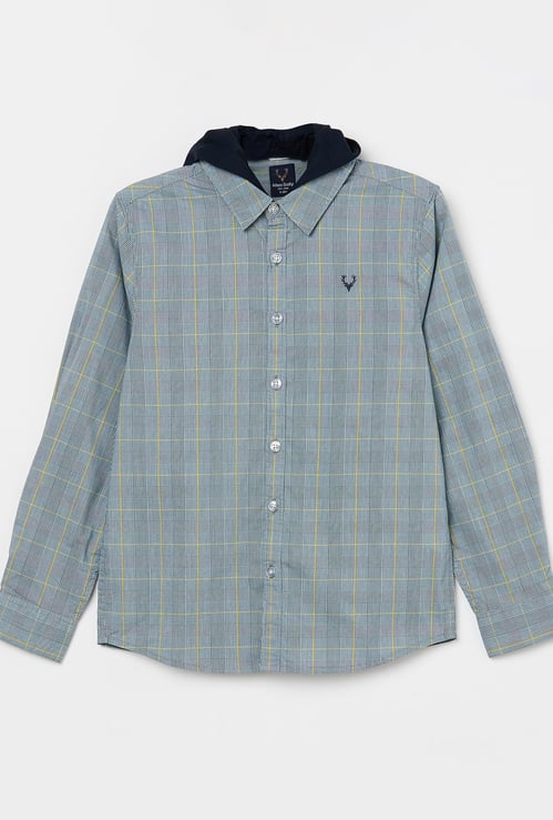 ALLEN SOLLY Boys Checked Full Sleeves Hooded Shirt